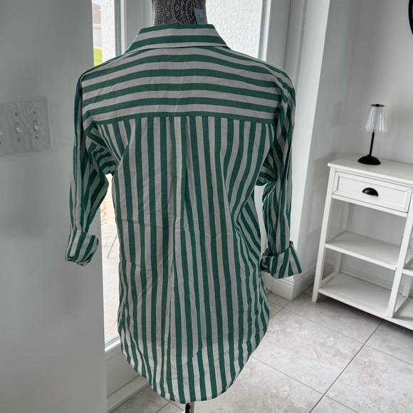 LOFT Mint Striped Button-Down Shirt - Picture 2 of 8